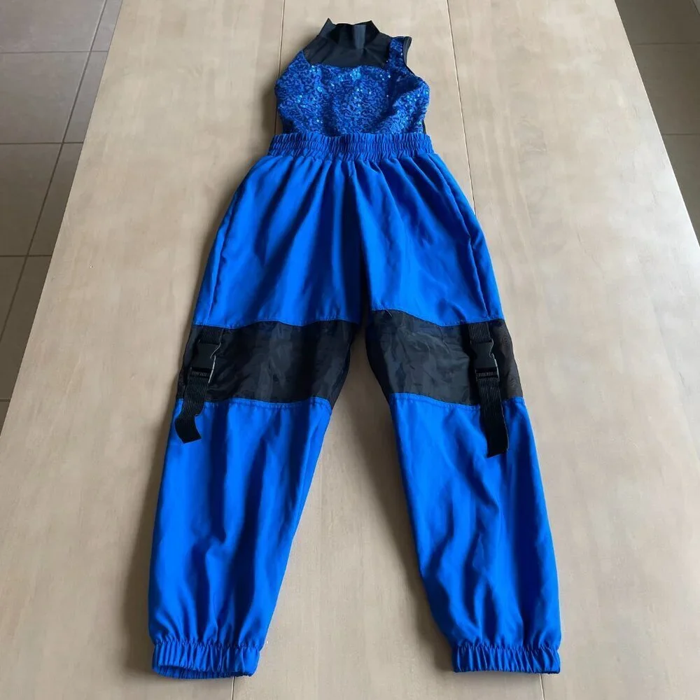Weissman Girl's Hip-Hop Sequin Dance One Piece Costume Jumpsuit, Blue - Size‎ IC